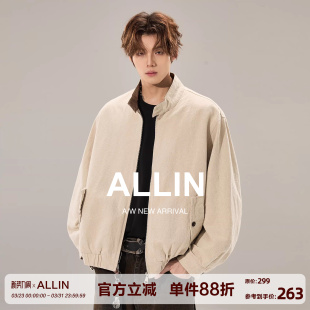 ALLIN 复古巴恩风哈灵顿夹克男春秋宽松廓形cleanfit情侣外套 美式