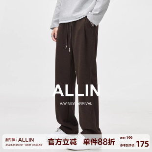 子休闲抽绳弯刀长裤 男春秋垂感直筒微喇裤 重磅含绵羊毛卫裤 ALLIN