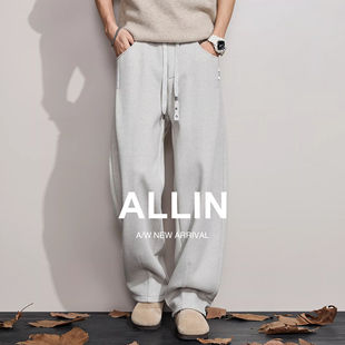 子加绒加厚宽松弯刀灰色卫裤 ALLIN 男运动休闲裤 直筒阔腿裤 秋冬季