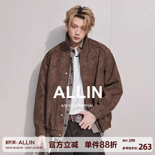 机车情侣外套 潮牌宽松大码 ALLIN cleanfit翻领皮衣夹克男春秋美式