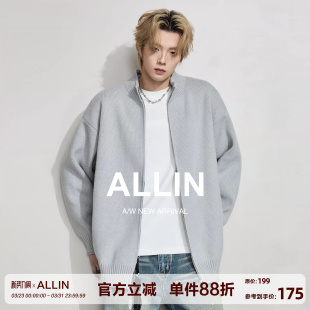 半高领情侣宽松重磅毛衣 外套男生春秋美式 ALLIN 灰色慵懒针织开衫