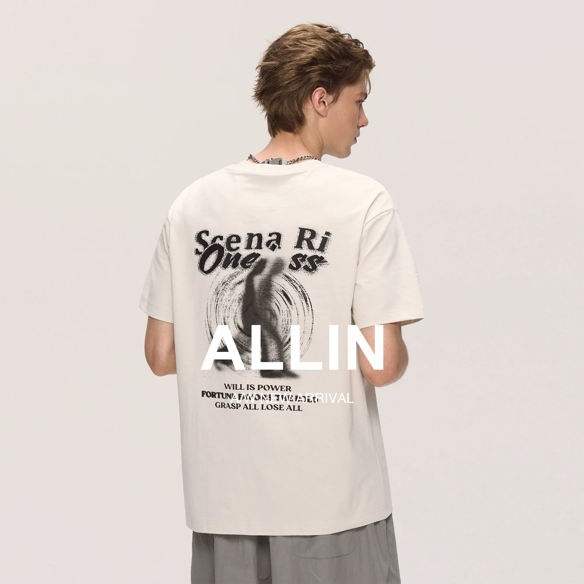 ALLIN 重磅短袖t恤男夏季新款美式潮牌字母印花情侣半袖白色上衣