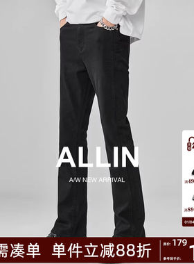 ALLIN 黑色牛仔裤男高街美式vibe修身显瘦窄版微喇直筒水洗长裤子