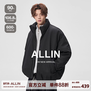 90绒加厚保暖宽松廓形情侣款 立领羽绒服男冬季 外套 黑色短款 ALLIN