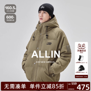 保暖休闲情侣外套 潮牌鸭绒加厚面包服短款 ALLIN 连帽羽绒服男冬季