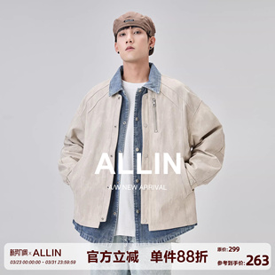 ALLIN 假两件牛仔拼接翻领外套男解构设计感cleanfit潮牌休闲夹克