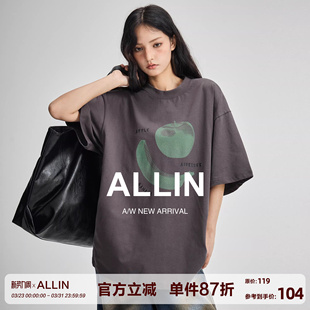 男女同款 纯棉重磅半袖 短袖 潮牌情侣装 宽松印花上衣 t恤夏季 ALLIN