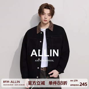 ALLIN 巴恩风底特律水洗牛仔外套男春秋情侣cleanfit翻领休闲夹克