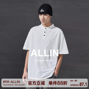 T恤男2026夏季 亨利领短袖 新款 cleanfit宽松Polo衫 ALLIN 半袖 美式