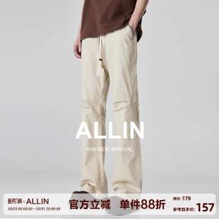 微喇休闲裤 男春秋季 修身 ALLIN 高街长裤 窄版 直筒喇叭裤 子 潮牌薄款
