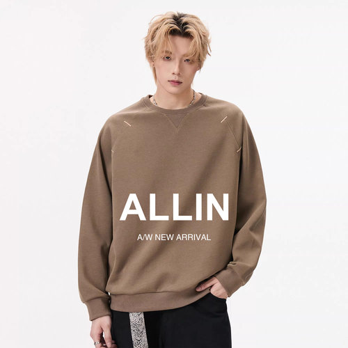 ALLIN 重磅圆领卫衣男女2026春秋新款美式插肩袖套头慵懒宽松外套