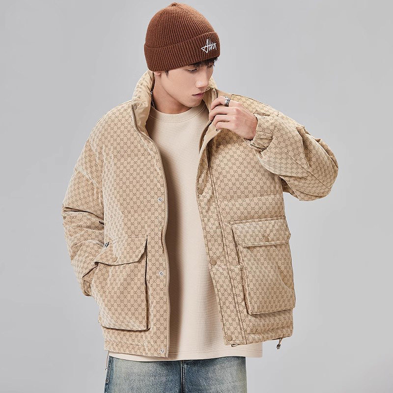ALLIN 立领羽绒服男款冬季新款潮牌加厚短款印花休闲保暖冬装外