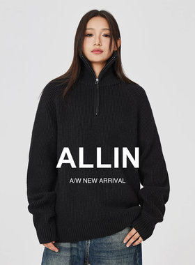 ALLIN 半拉链高领毛衣男女春秋款加厚保暖内搭黑色打底毛线针织衫