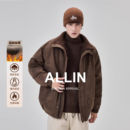 美拉德加绒加厚宽松机车情侣夹克 复古棕色外套男秋冬季 ALLIN 美式