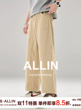 ALLIN 美式直筒工装九分裤男生夏季薄款潮牌情侣宽松休闲纯棉裤子