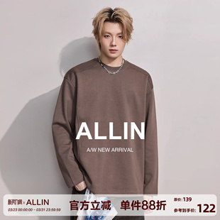 情侣大码 ALLIN 重磅简约百搭打底衫 T恤男秋冬季 上衣 圆领纯色长袖