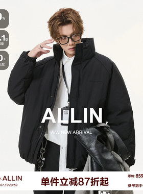 ALLIN 黑色休闲90羽绒服男生冬季加厚保暖防寒服情侣短款运动外套