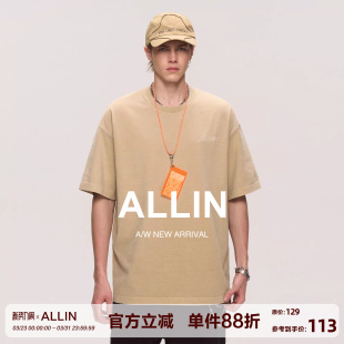 潮牌情侣半袖 ALLIN 美式 t恤男夏季 纯棉重磅上衣 字母立体印花短袖