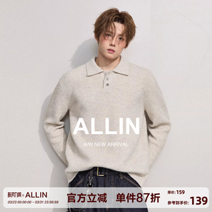ALLIN 含羊毛慵懒通勤外套 老钱风翻领毛衣男春秋宽松POLO领针织衫