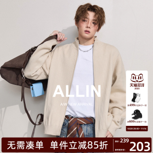 ALLIN 男秋冬情侣毛衣线衣潮牌夹克宽松休闲通勤外套 慵懒针织开衫