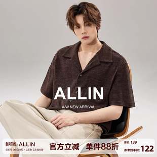 老钱风休闲半袖 ALLIN 男夏季 衬衫 宽松高级感衬衣 古巴领肌理感短袖