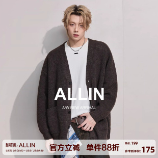 ALLIN 毛衣男生春秋情侣宽松休闲通勤外套 慵懒风含绵羊毛针织开衫