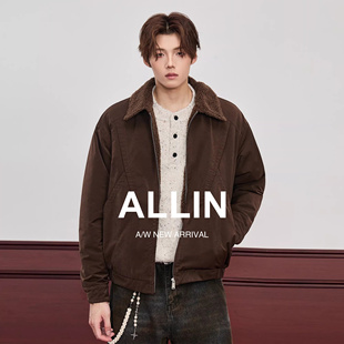 ALLIN 复古cleanfit翻领夹克男秋冬季加绒加厚羊羔绒内里情侣外套