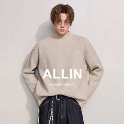 ALLIN 半高领毛衣男生秋冬季保暖衣中领内搭慵懒风情侣针织打底衫