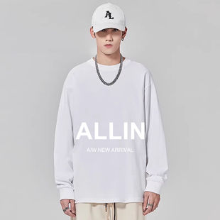 上衣 t恤男女秋冬潮牌内搭宽松百搭打底衫 ALLIN 重磅圆领纯色长袖