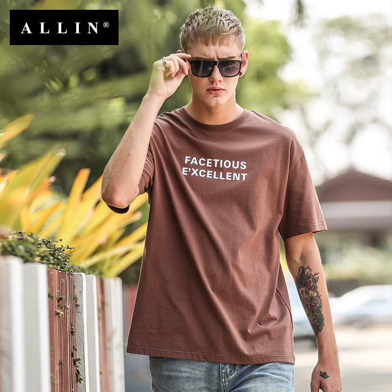 Allin男士短袖T恤2018夏季男裝體恤青年男生寬松潮牌上衣半袖t恤