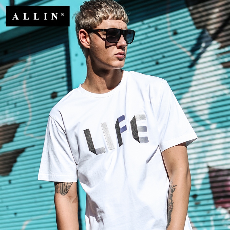 Allin男士短袖體恤 2018時尚新款上衣個性帥氣簡約印花潮流男T恤