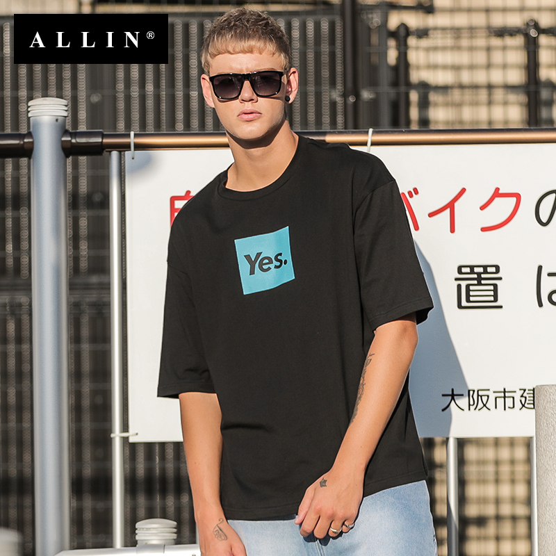 ALLIN短袖T恤 2018夏季新款男裝日系寬松印花情侶半袖潮oversize