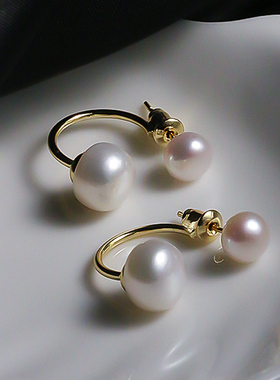 【仙仙专属】s925银7-8mm淡水珍珠扁珠乔妹款耳钉R004