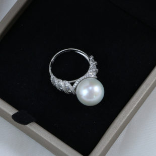 T方钻豪镶款 13mm925银淡水大龙珠珍珠戒指