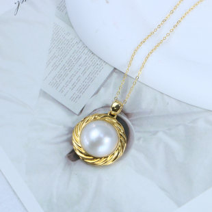 22mm通体18k金海水马贝珍珠吊坠