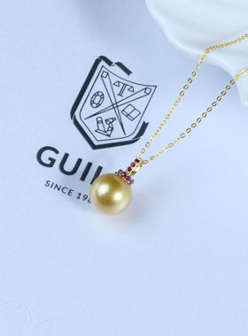 【仙仙专属】18k金红宝石12-13mm南洋金珍珠吊坠吉尔德大证X493