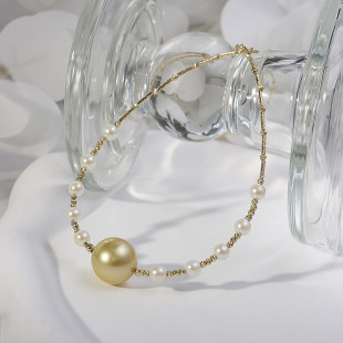 18k金12 13mm海水南洋金珠项链