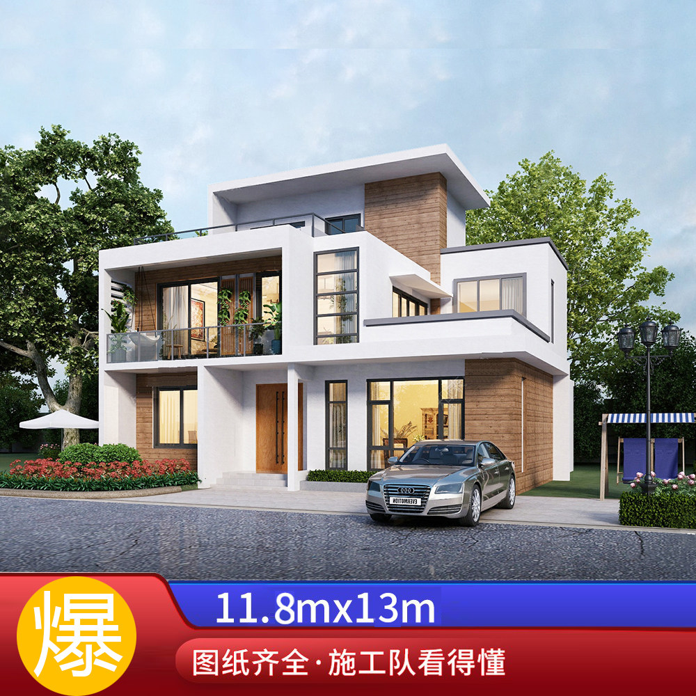 农村现代小别墅,农村13万元二层小楼图,2021年新款中式别墅_大山谷图库