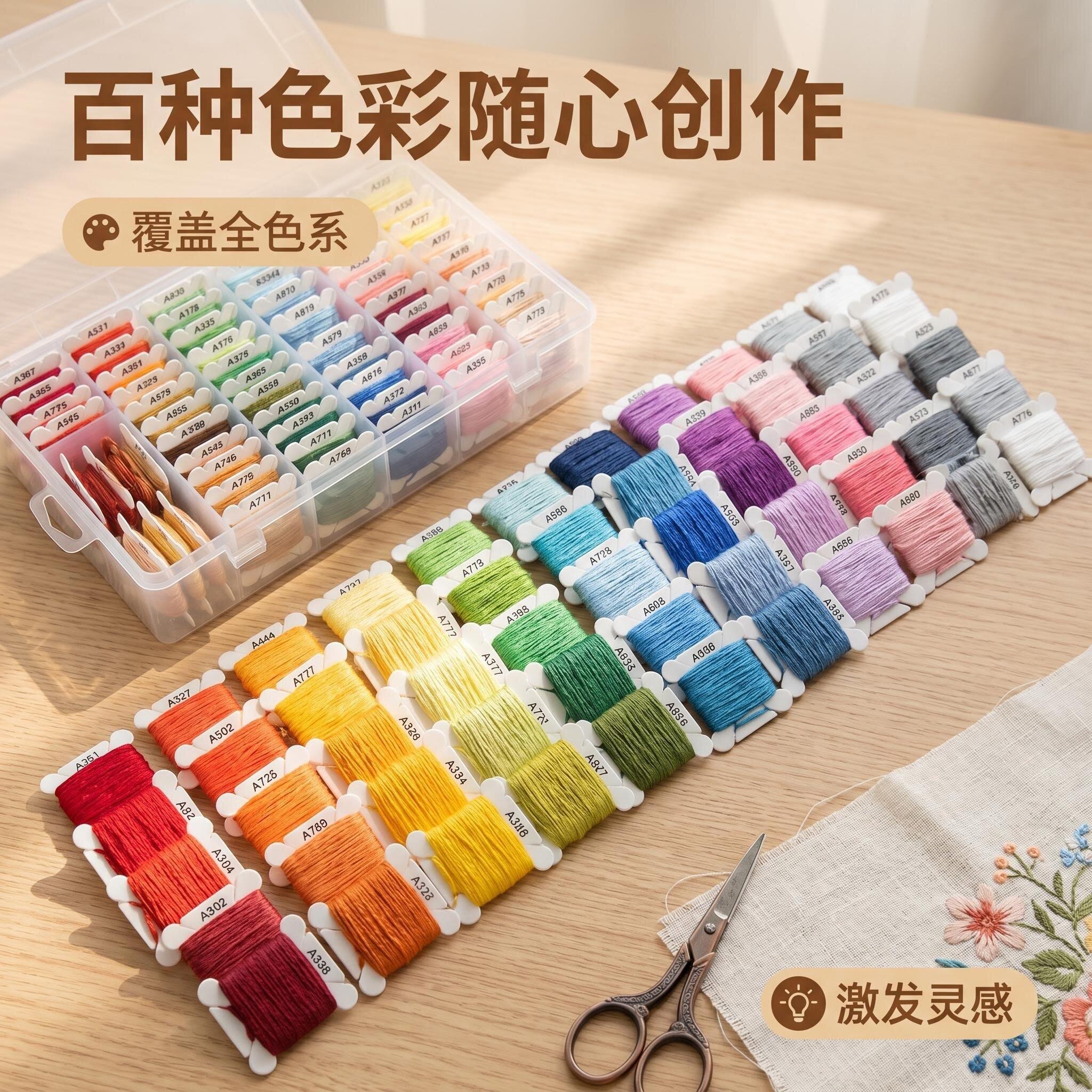 100色透明收纳盒刺绣线套装