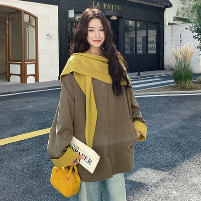 复古美式休闲风衣外套女2025秋季新款设计感港式披肩简约撞色上衣