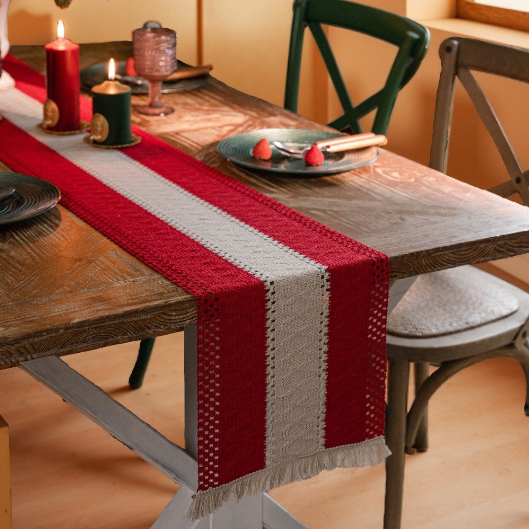 红色喜庆氛围感装饰桌旗棉麻条纹长条茶几餐桌隔热垫电视柜鞋柜布,居家布艺,桌旗,淘宝优惠券,粉丝福利购,淘宝优惠卷