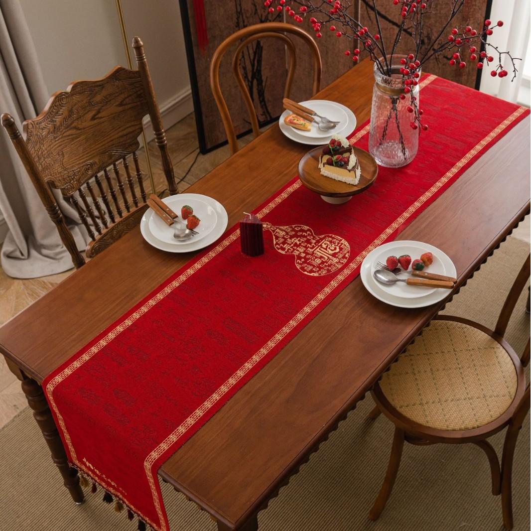 新年桌旗长条桌布葫芦红色喜庆