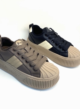 新款2023年冬季加绒厚底休闲贝壳百搭平底小白鞋学生美拉德232120