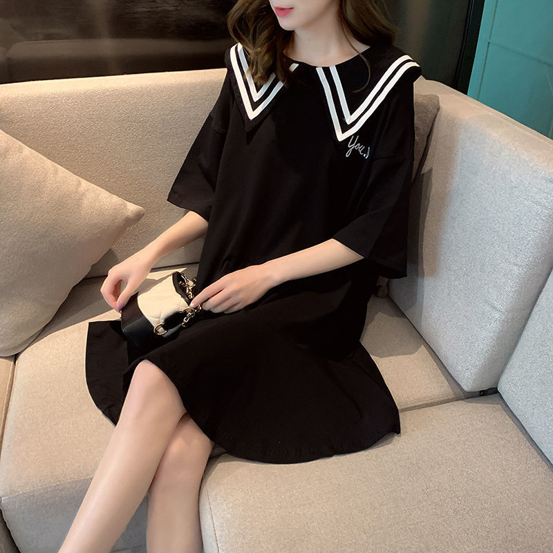 Doll collar Short sleeved T-shirt dress Easy Korean Edition 2022 new pattern Mid length version fish tail Dress Mori girlin the Women's clothing/Boutique , Dress  category - from Buy2taobao.com to provide professional Taobao agent buy service