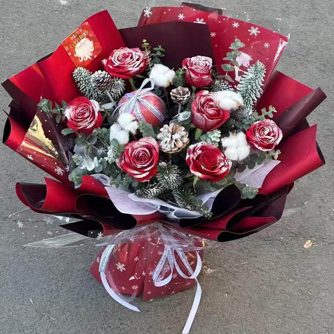 平安夜圣诞节苹果玫瑰花束南京北京鲜花速递同城送女友礼物全国店