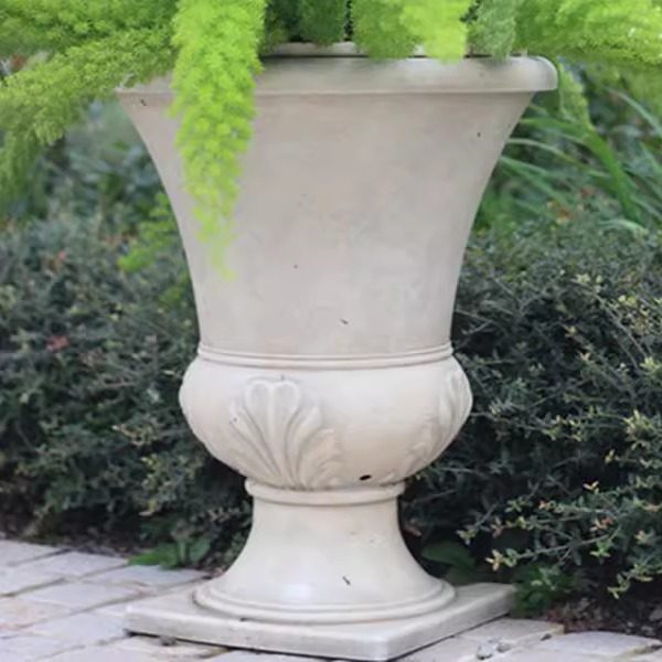 环球外贸美式复古白色仿陶花盆雕花装饰庭院种栽罗马柱花园豪华杯
