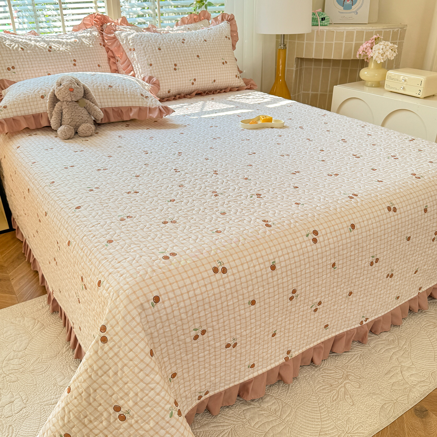 全棉床盖纯棉炕单四季通用花边款