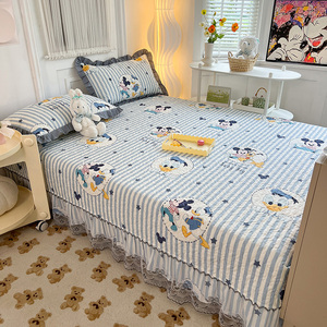 A类迪士尼全棉榻榻米床盖卡通花边炕盖纯棉炕罩防滑夹棉加大床单