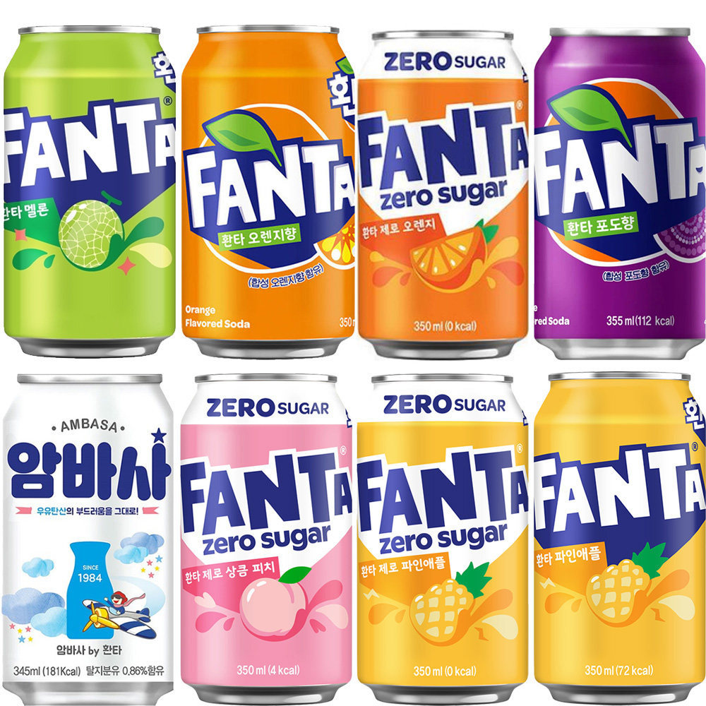 韩国进口Fanta/芬达碳酸饮料350ml桃子哈密瓜葡萄菠萝味汽水