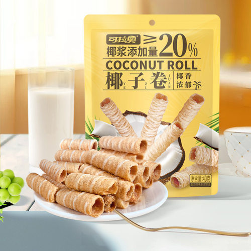 可拉奥椰子卷40g脆皮蛋卷椰香浓郁饼干小吃办公室宿舍网红零食品